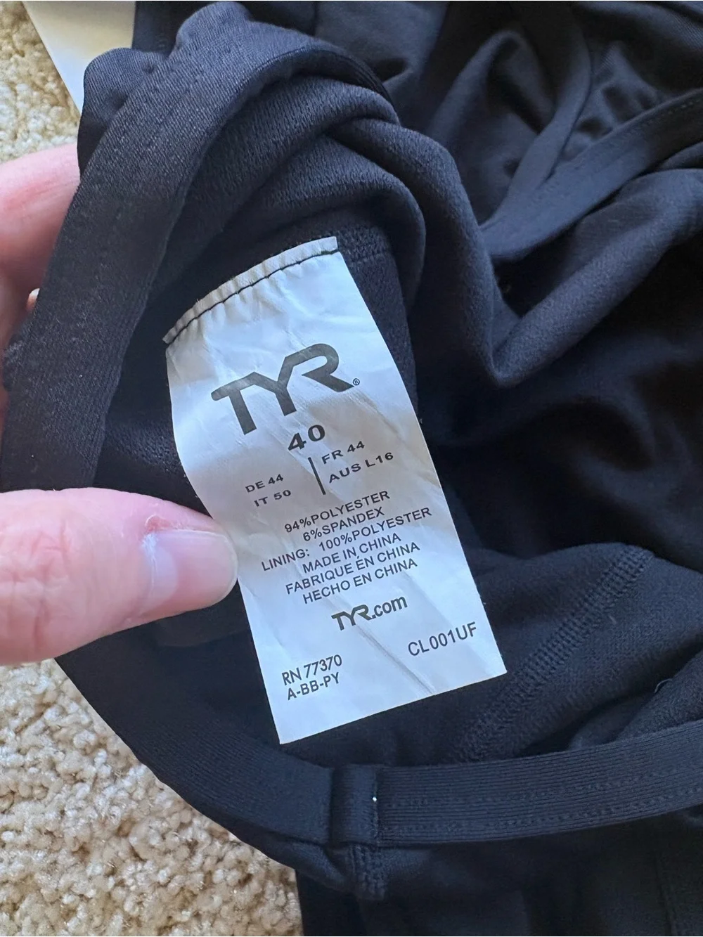 TYR Durafast Elite Diamondfit‎ One Piece Swimsuit Black Size 40 Chlorine Proof